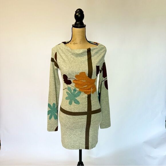 Renee C mod tunic or minidress Gray & brown multi color print, size SM - Picture 1 of 6
